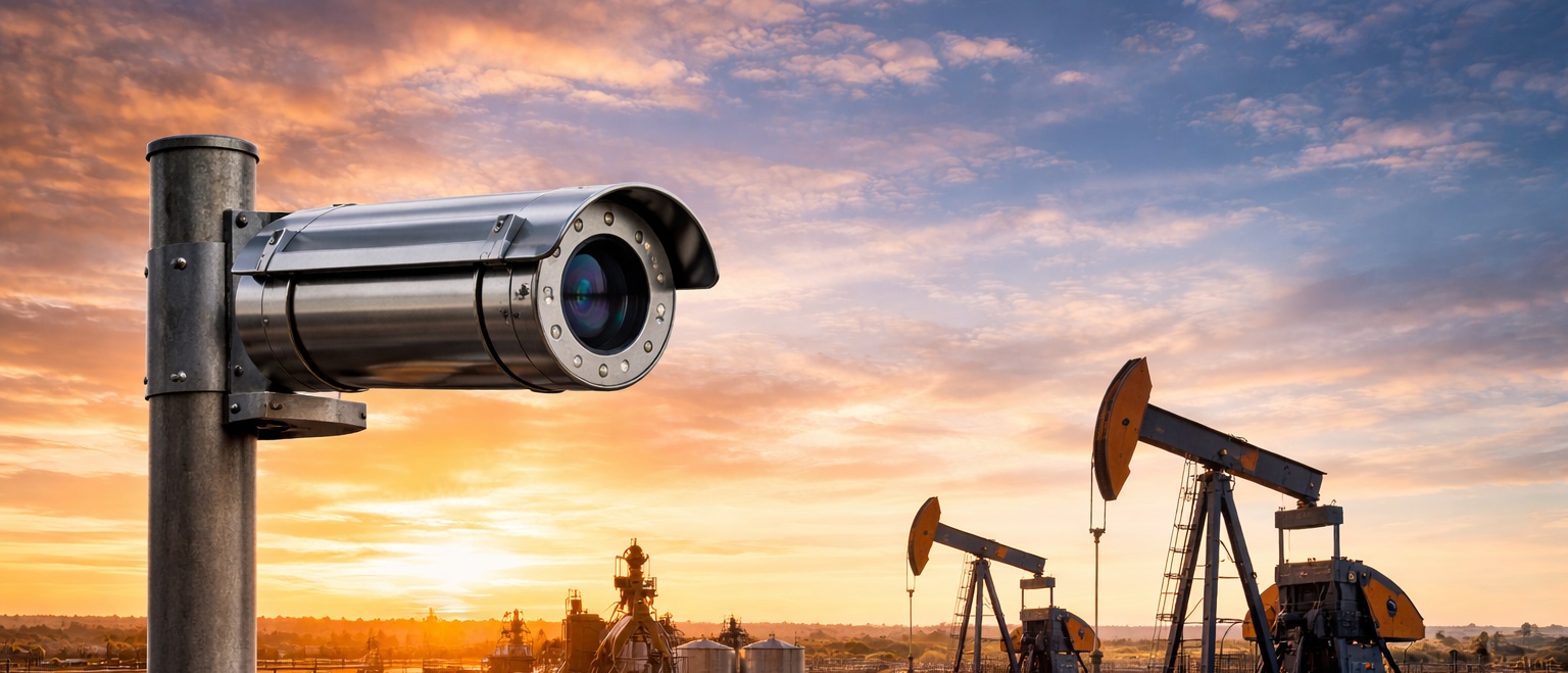 Oilfield security cameras at production site